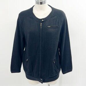 Anthropologie Yellow Bird Black Zip Up Jacket Knit size XL